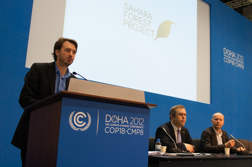 Sahara Forest Project was presented at the official UN side event Feature Hour at COP18. From left: Kjetil Stake, Managing Director of Sahara Forest Project, Joakim Hauge, CEO of Sahara Forest Project and Michael Pawlyn, Founding Partner of Sahara Forest Project. Photo: Penny Wang/COP18/CMP8
